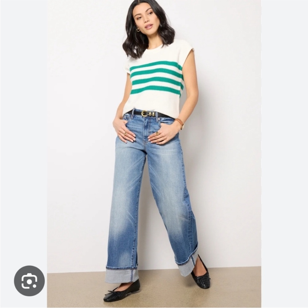 Evereve Selvedge Ever Denim w Cuff Jeans Wide Straight Women Sz 29 Blue